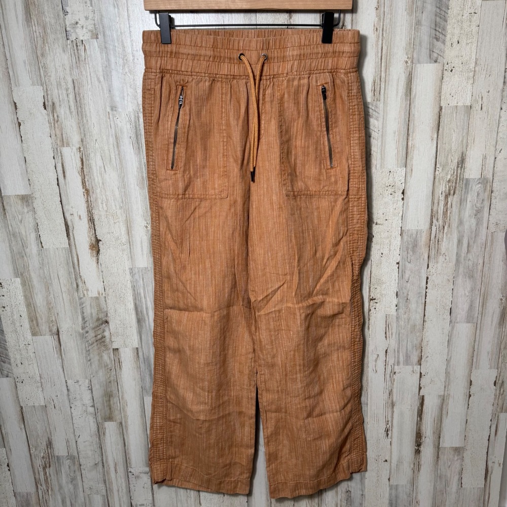 Athleta Cabo Linen Textured Wide Leg Pants Neutral Orange Boho Womens‎ Size 4